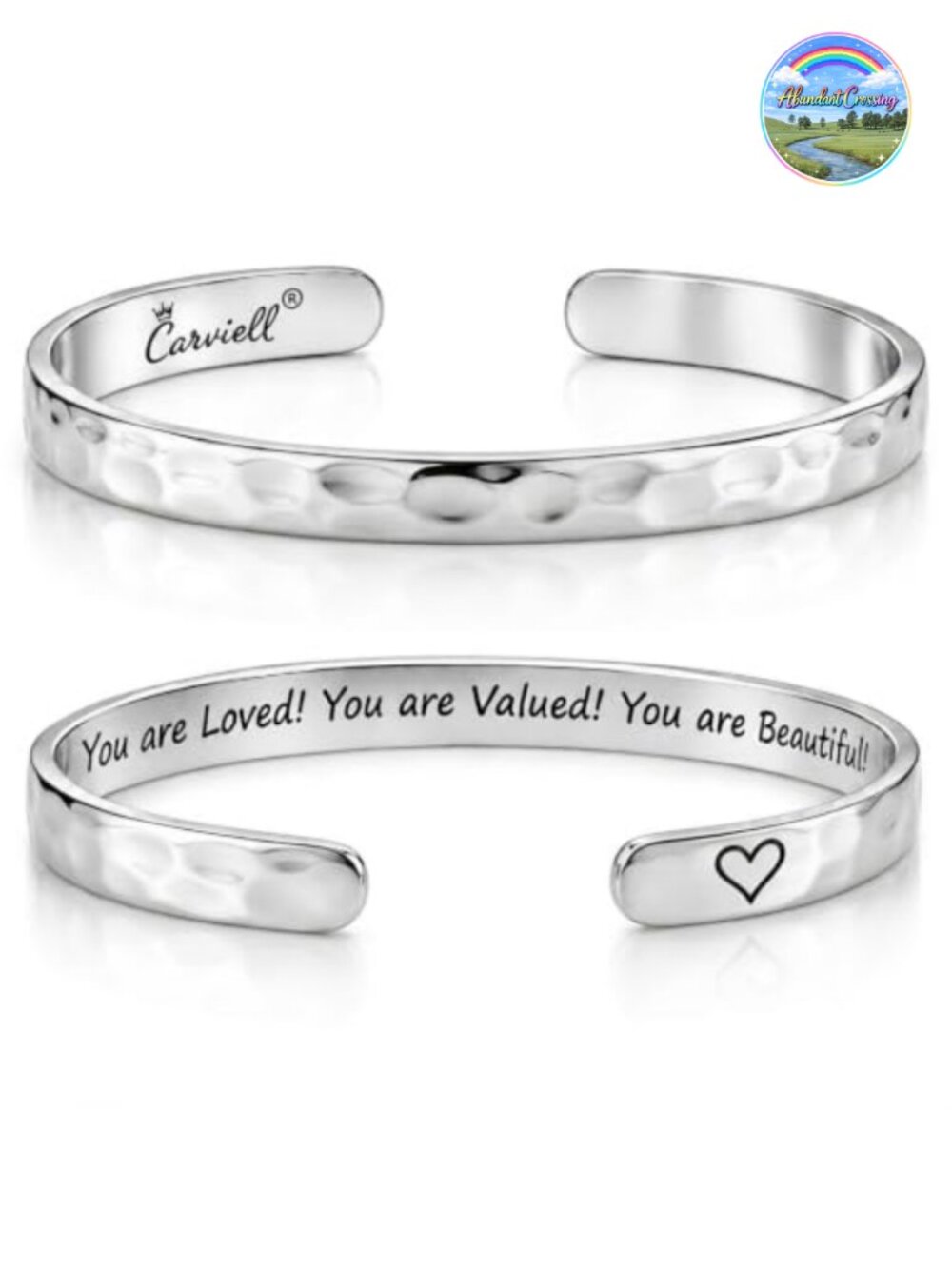 Inspirational Hammered Cuff Bracelet - Stainless Steel Affirmations Bangle